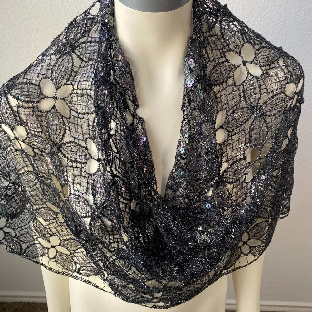 Cejon Women's Black Full Sequin Casual Wrap Scarf Very One Size Nice Scarf $36 - Picture 2 of 4